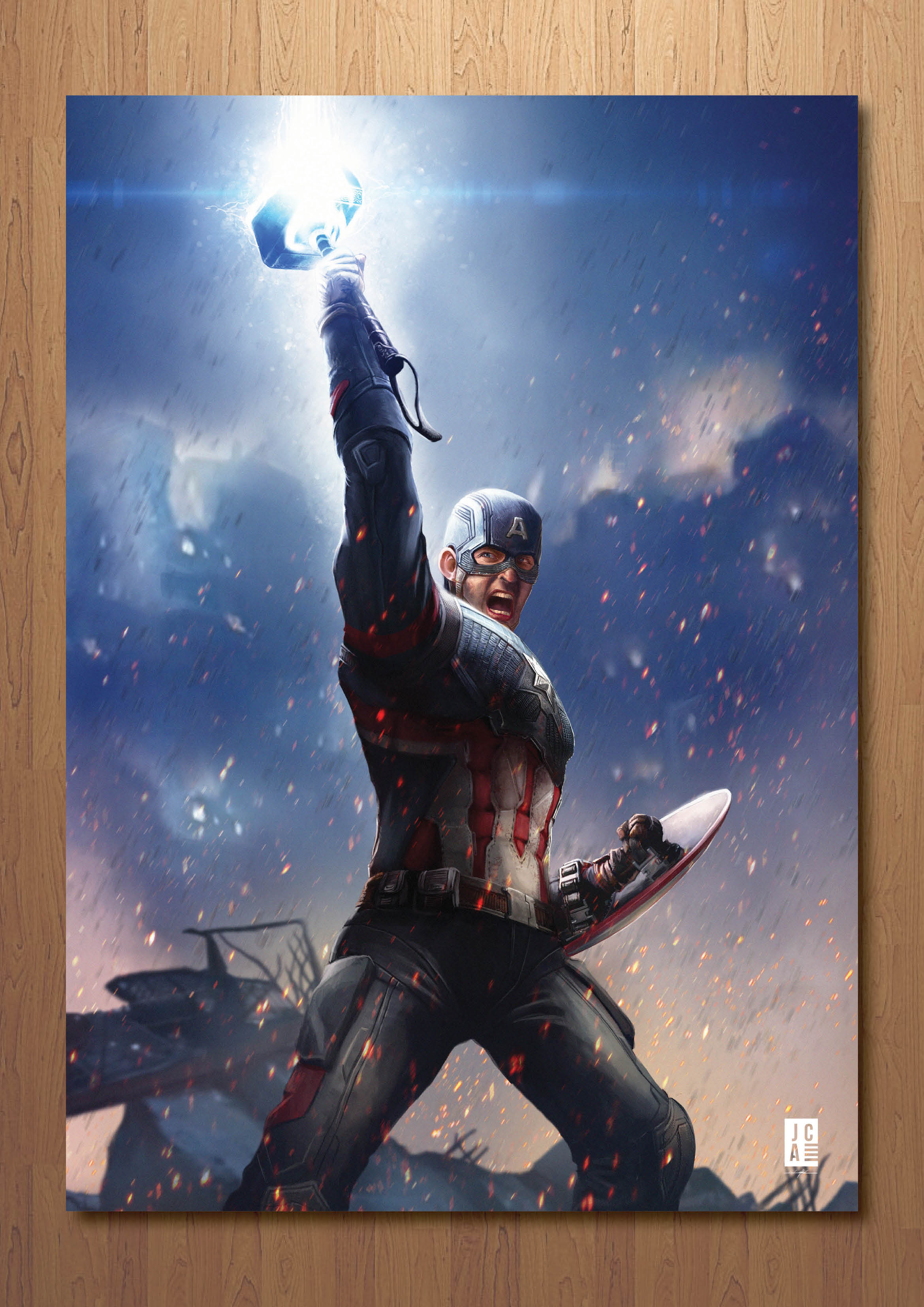 Captain America with Mjolnir Art Print